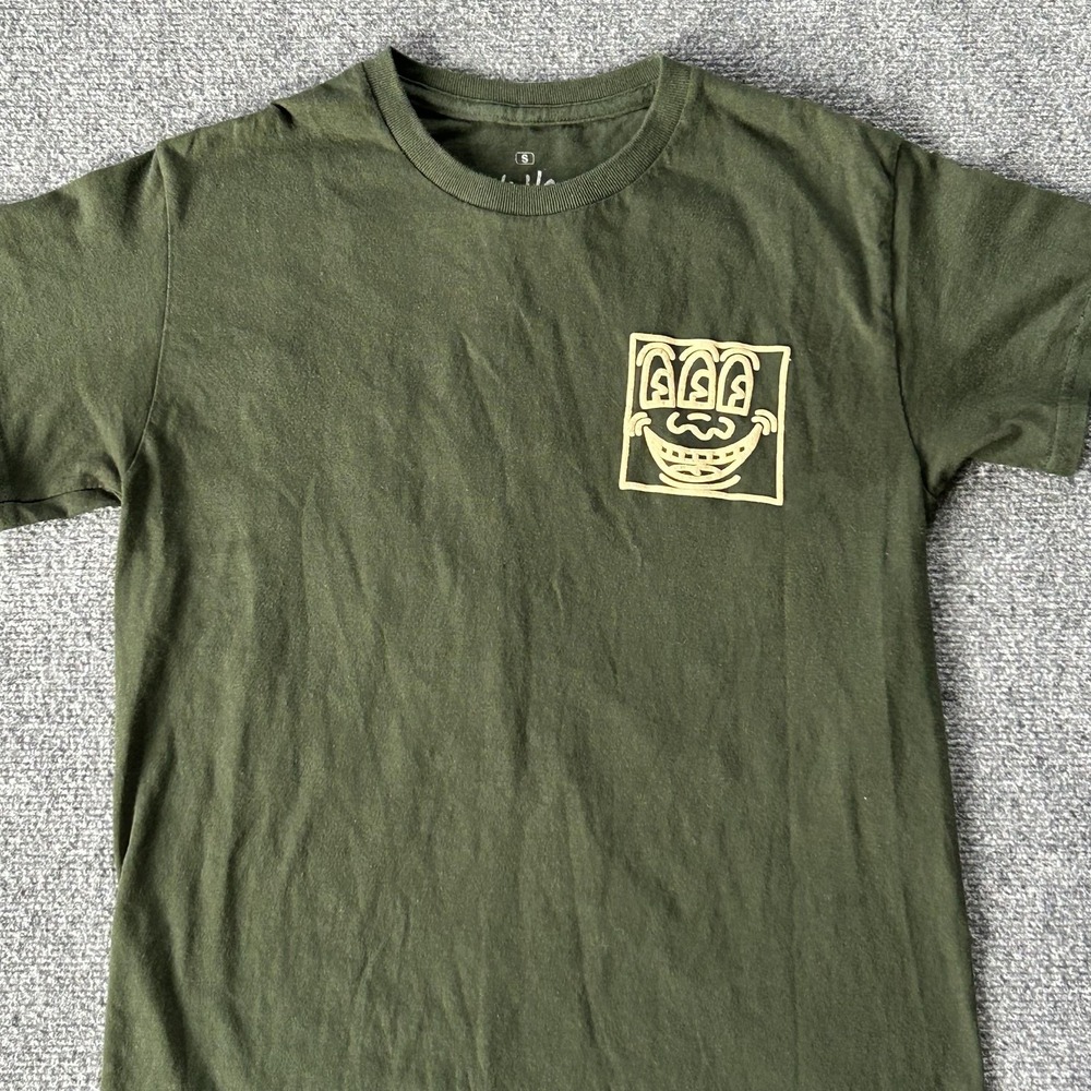 Keith Haring Shirt Mens Small Green Three Eye Smiley Face Graphic Pop Art Tee